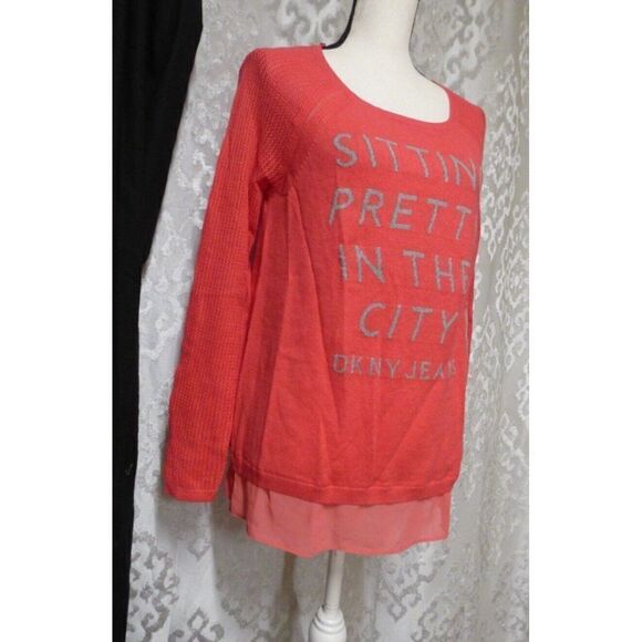 $69.50 DKNY Jeans Junior’s “Sitting Pretty in the City” Sweater, Tulip, Size M - Picture 1 of 8